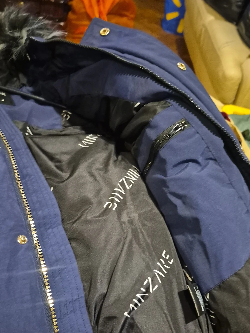 NEW--Zara Navy Puffer Coat with Faux Fur-Trim Hood